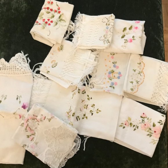 Set of 10 handmade linen embroidered hand towels imported - Picture 2 of 2
